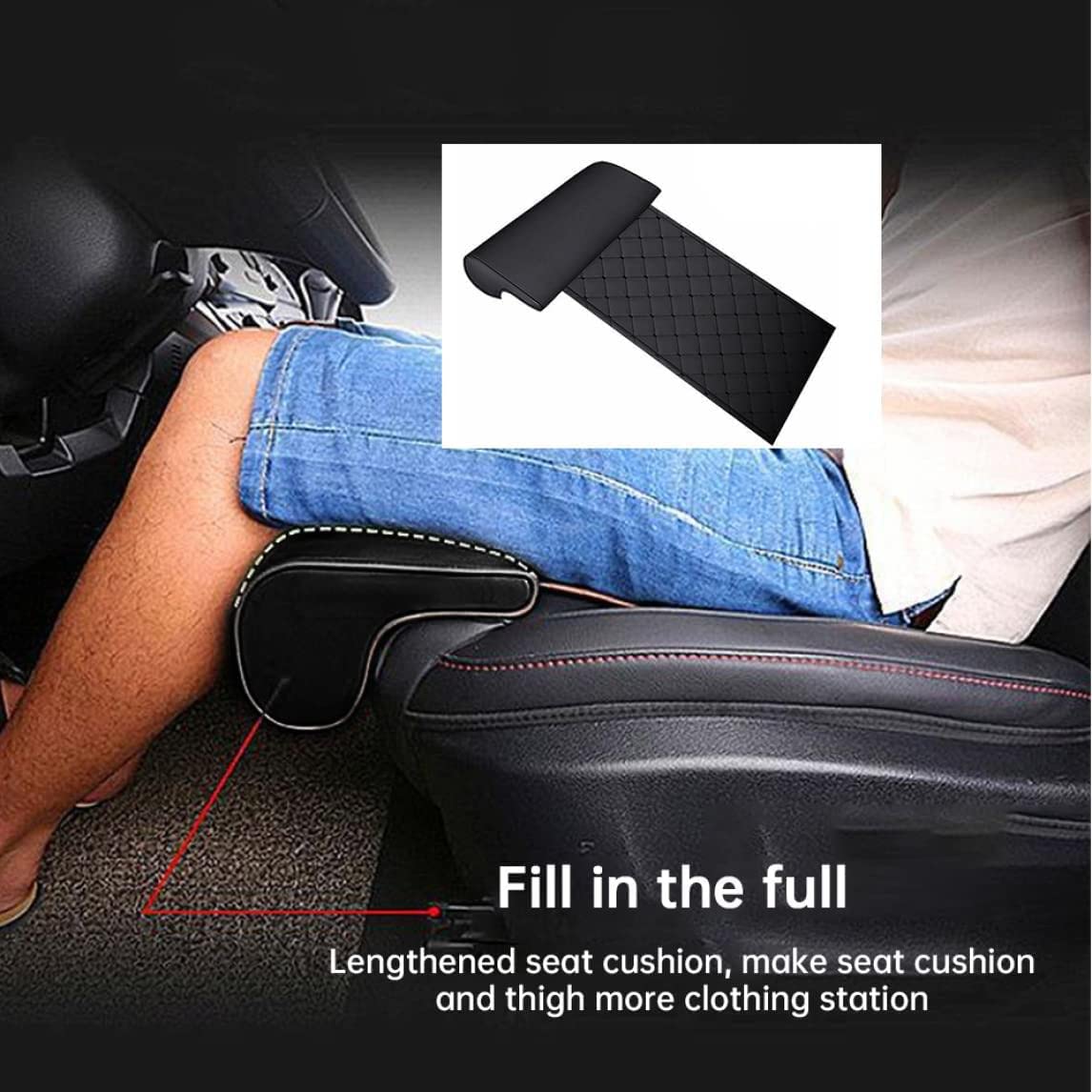 Cuscino per Sedile Esteso per Auto,Supporto Gambe Esteso Cuscino Sedile Auto Allungato,Cuscino Comfort Leg Support per La Guida A Lunga Distanza,autobus,treno,ufficio, casa,Black-Longstrip