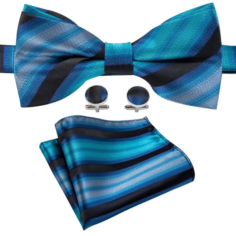 Corbata de seda para hombre, pajarita azul con mariposa, diseño a rayas, pajarita preatada, pañuelo, gemelos, lazos formales para hombre