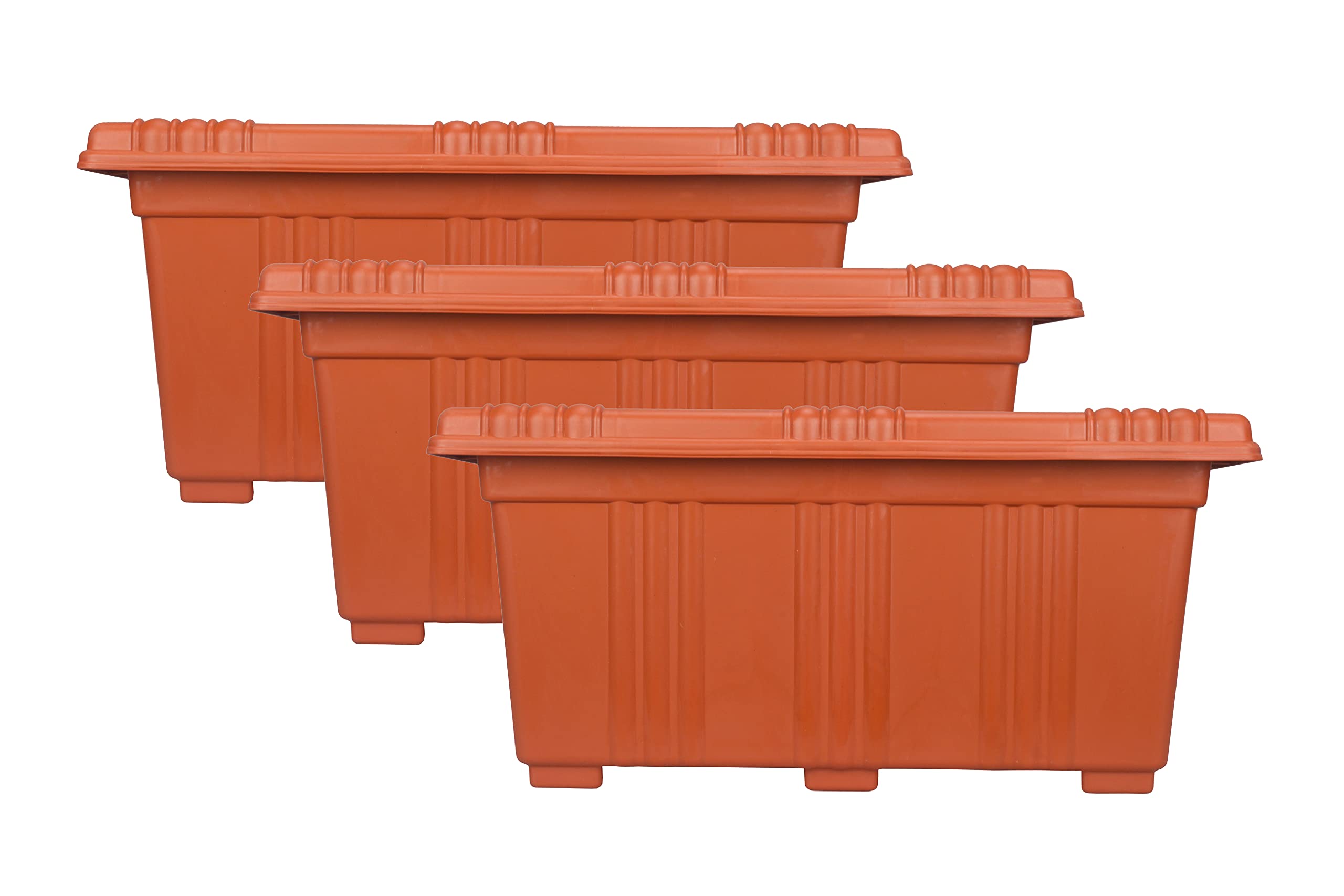 Sponsored Ad - Halsey Rectangular Flower Pots for Indoor/Outdoor/Living Room/Bedroom Balcony (Pack of 3) Modern Design Durable Plastic Plant Pot for Gardening (Medium 18 INCH)