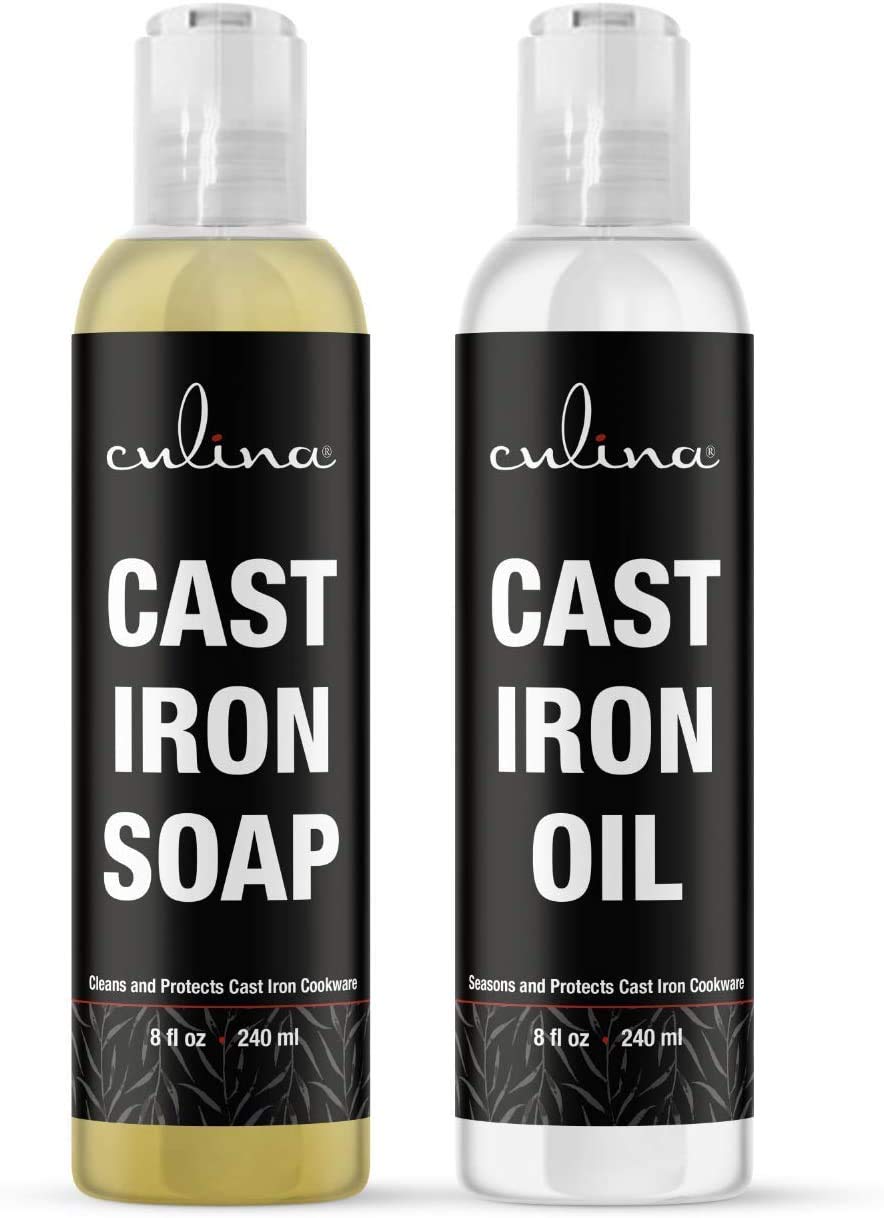 Culina Cast Iron Cleaning Kit A Cleaner Bundled with Cast-Iron Conditioner Oil 8oz Kosher Certified Protect your hands 100% natural