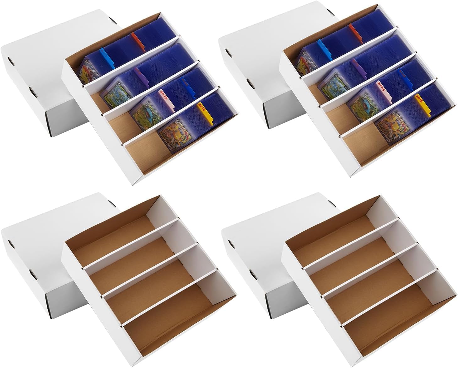 4 Pack Sports Card Boxes 3120 Count Cardboard Storage Box White Bulk Card Storage Baseball cards Box with 10 Dividers Sports Storage Box for Cards Game Baseball Storage Boxes - White