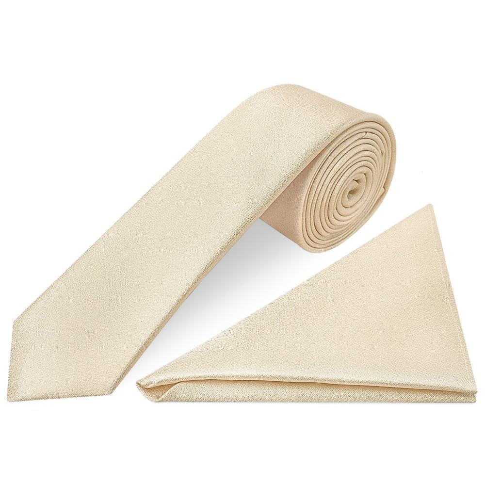 TIES R US Plain Champagne Silk Skinny Boys Tie and Pocket Square Set Kids Childrens Childs Handmade Wedding Christening Prom Slim Tie and Handkerchief