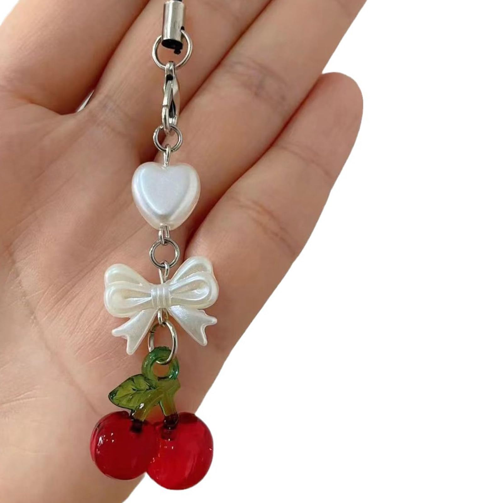 Breloque de téléphone en forme de cerise fabriquée à la main, pendentif fruit, chaîne et sangle pour sac à dos