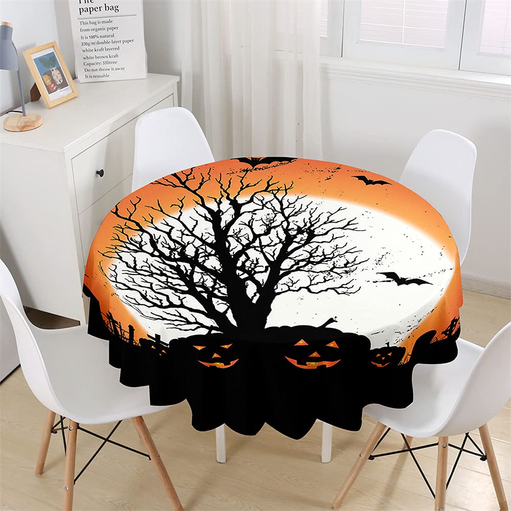 Chickwin Round Tablecloth Creative big Tree Print Outdoor Polyester Table Cloth Waterproof Dust-Proof Wipe Clean Table Cover Kitchen Garden Round Table Decor (Halloween,90cm)