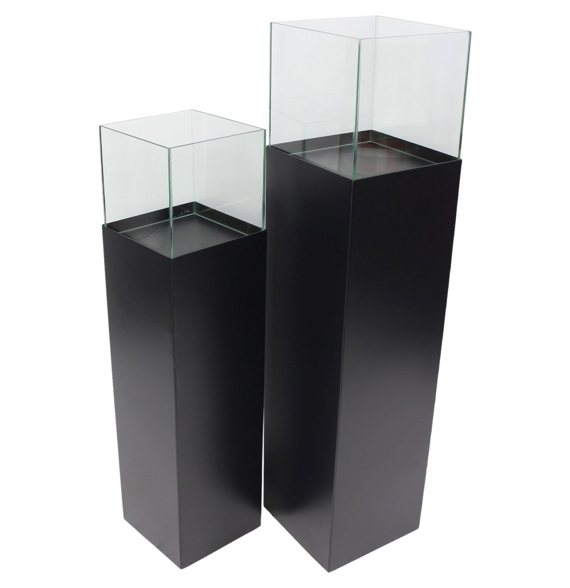 2X Windlichtsäule Black aus Metall, schwarz, Kerzenständer, Dekosäule | Kerzenhalter 75 + 90 cm hoch für Wohnzimmer, Boden-Laterne mit Kerzenglas