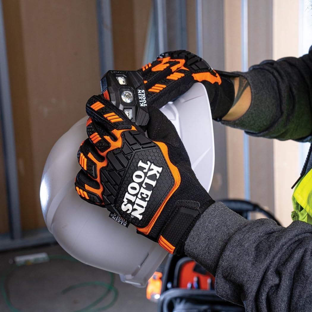 Klein Tools Work Gloves, Heavy-Duty Suede Palm Gloves, TPR Impact Resistant, Touchscreen-Capable, Hook and Loop Wrist Strap