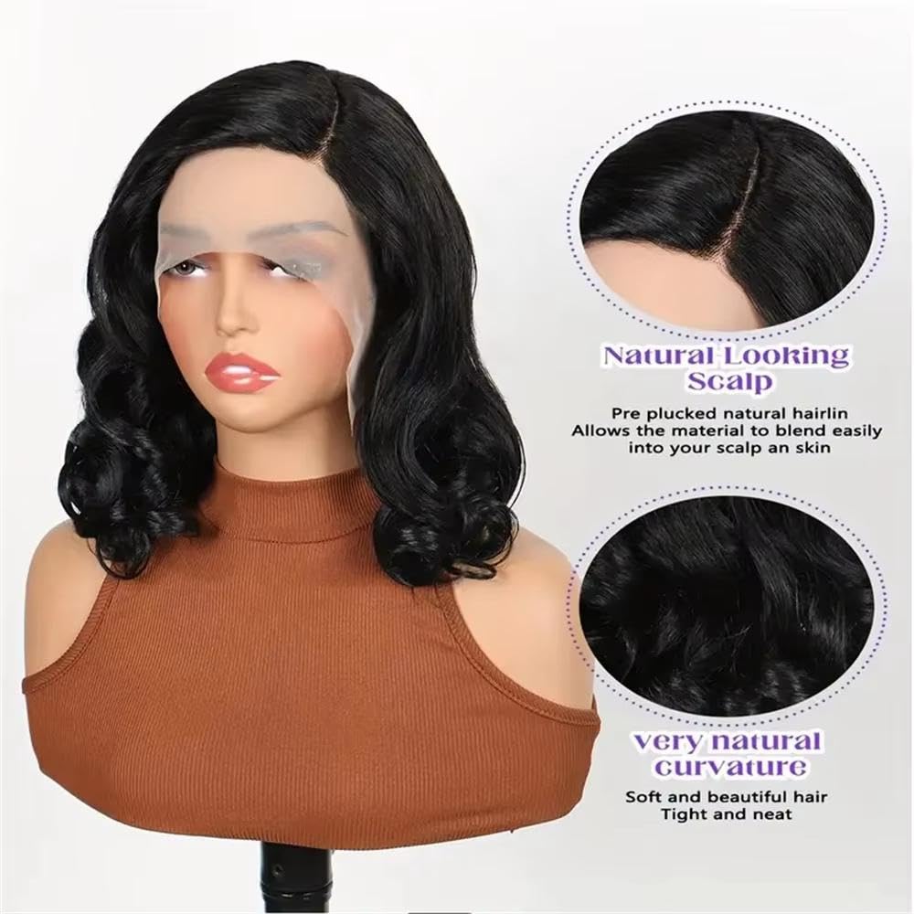 Haarpflege Kurze Bob Perücke Für Damen Gewellt 13 X 5 X 2 Lace Front Echthaar Perücken | Mittelteil Bob, 25,4 cm (10 Zoll)