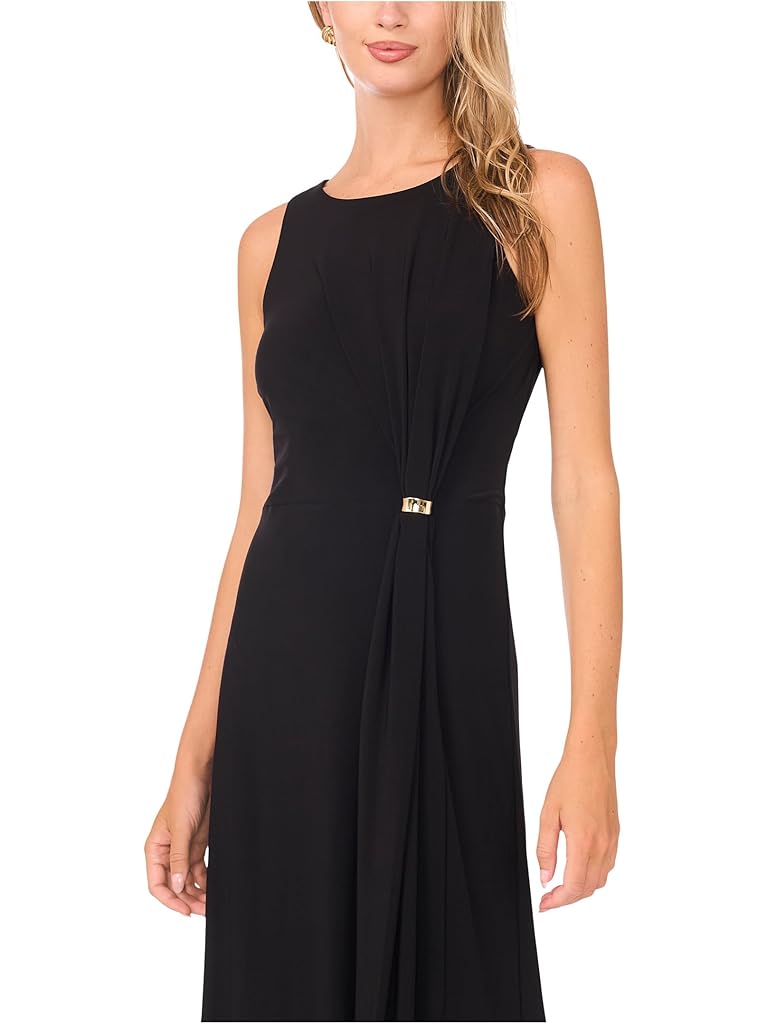 Black Vince Camuto Crew Neck Gathered Twist Maxi w/ Gold Trim Ring