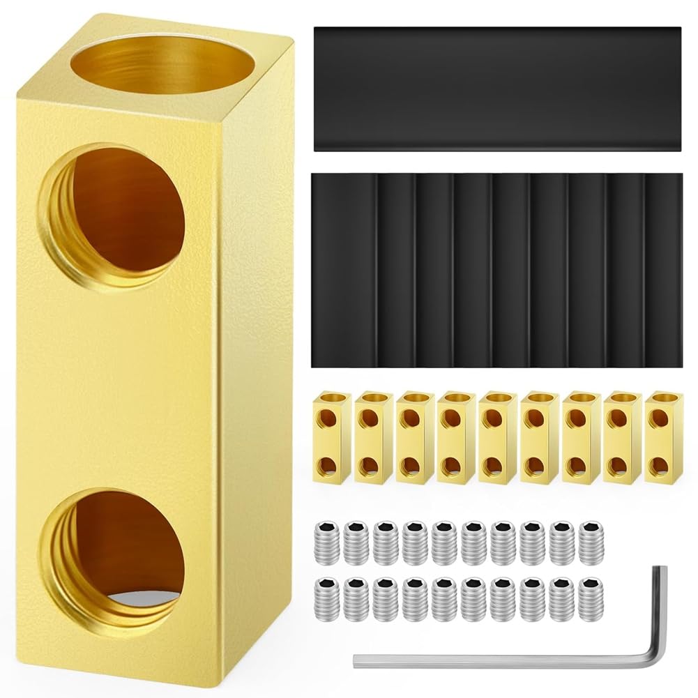 Littimoon 10Pcs 4Awg 60A Square Quick Wiring Connection Terminal, Wire Connector with Set Screws and Thermoplastic Tube