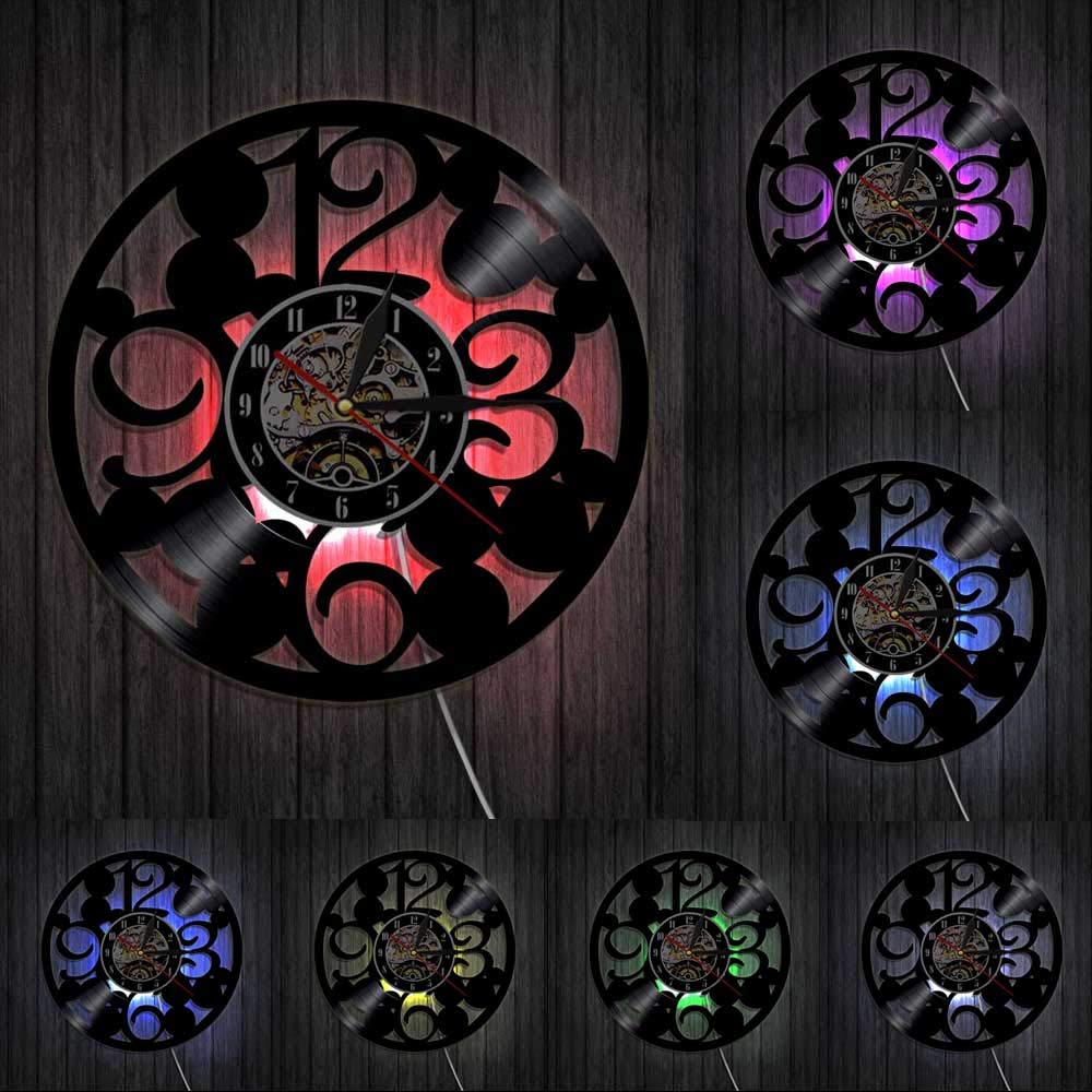 Reloj de pared de números grandes Reloj de pared de cocina contemporáneo hecho de disco de vinilo real Números grandes Reloj abstracto simple Dia 30 cm 7 colores Relojes de arte de registro de pared