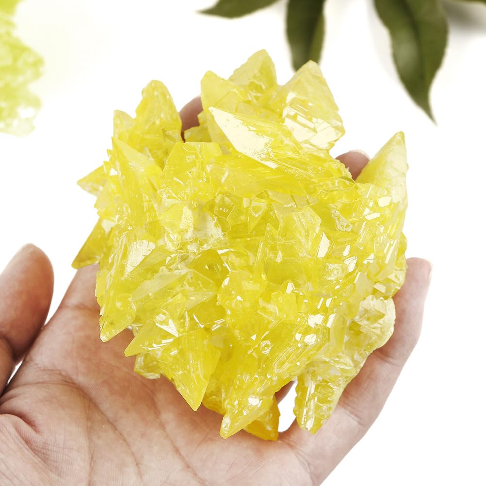 1 pezzo di campione di cristallo di zolfo naturale, cluster di cristalli di pietra grezza, roccia grezza minerale gialla per la collezione di decorazioni da scrivania per la guarigione,375~500g
