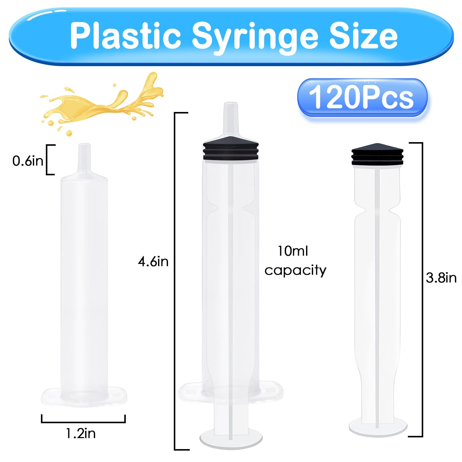 120 Pack Plastic Syringes with Tip Cap 10ml Capacity Resuabl -2