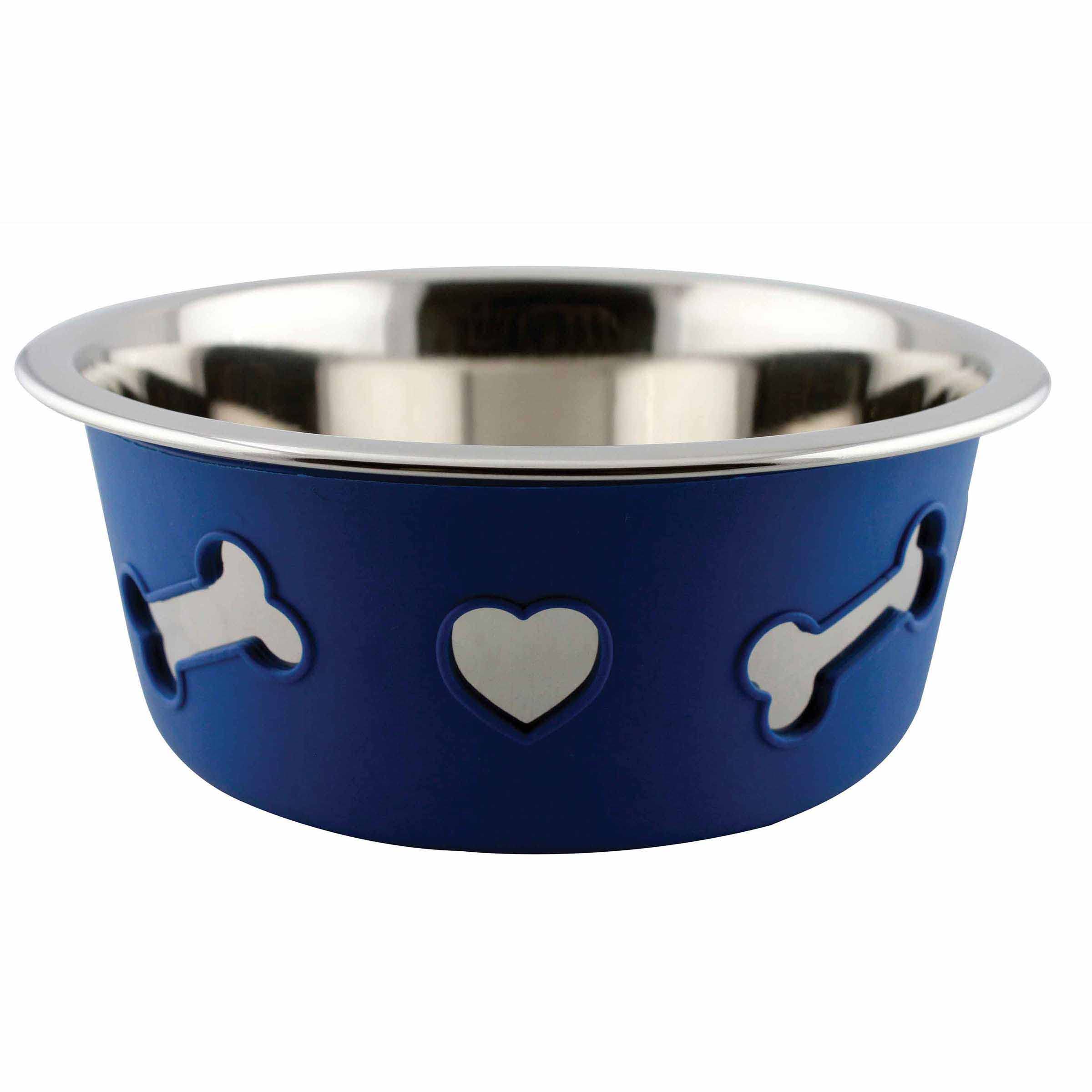 WeatherBeeta Non-Slip Stainless Steel Silicone Bone Dog Bowl, Blue, 21cm