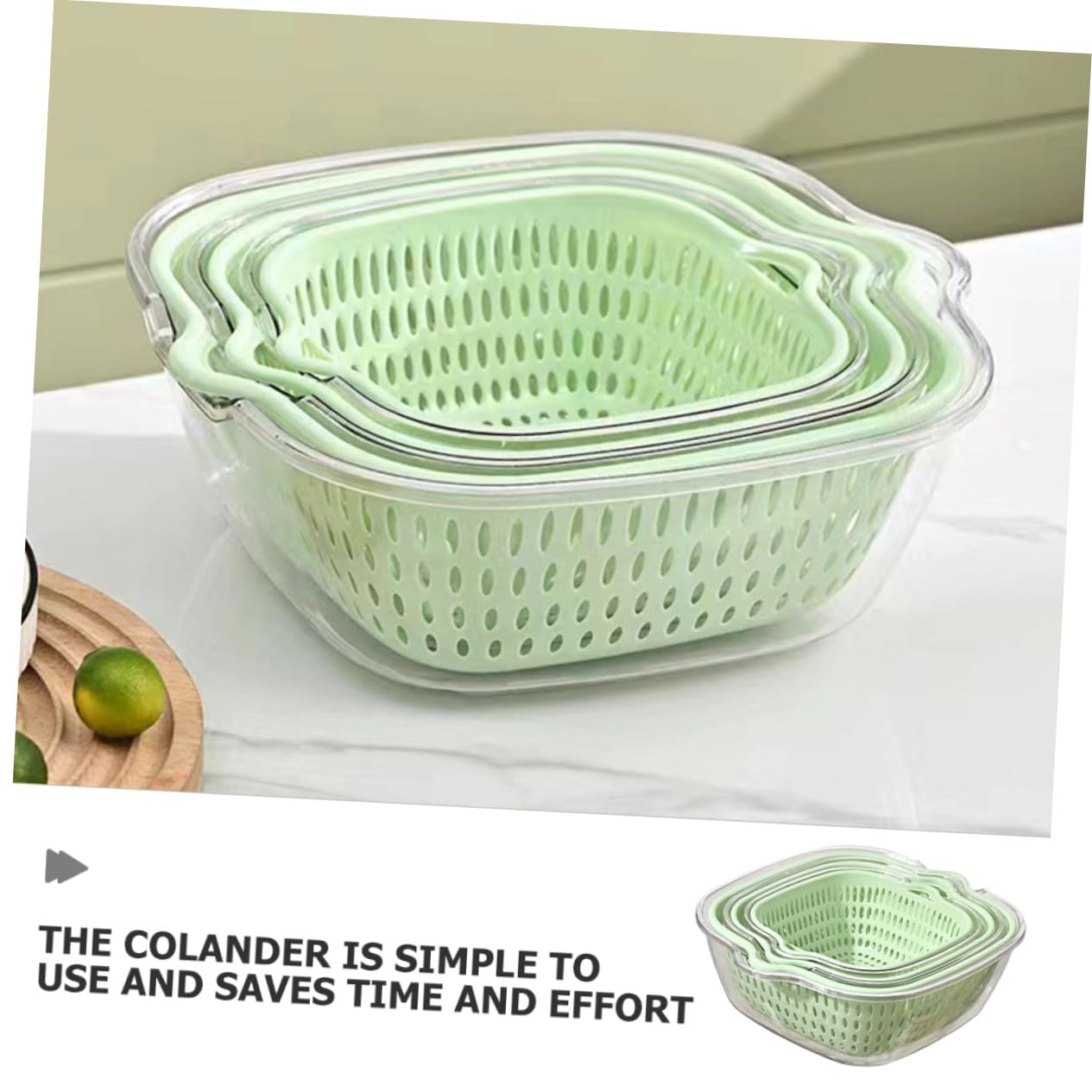 Escurridor de Verduras de Doble Capa en Plástico, Cesta para Lavar Frutas y Verduras, Diseño Resistente y Ahorra para Limpieza en Cocina