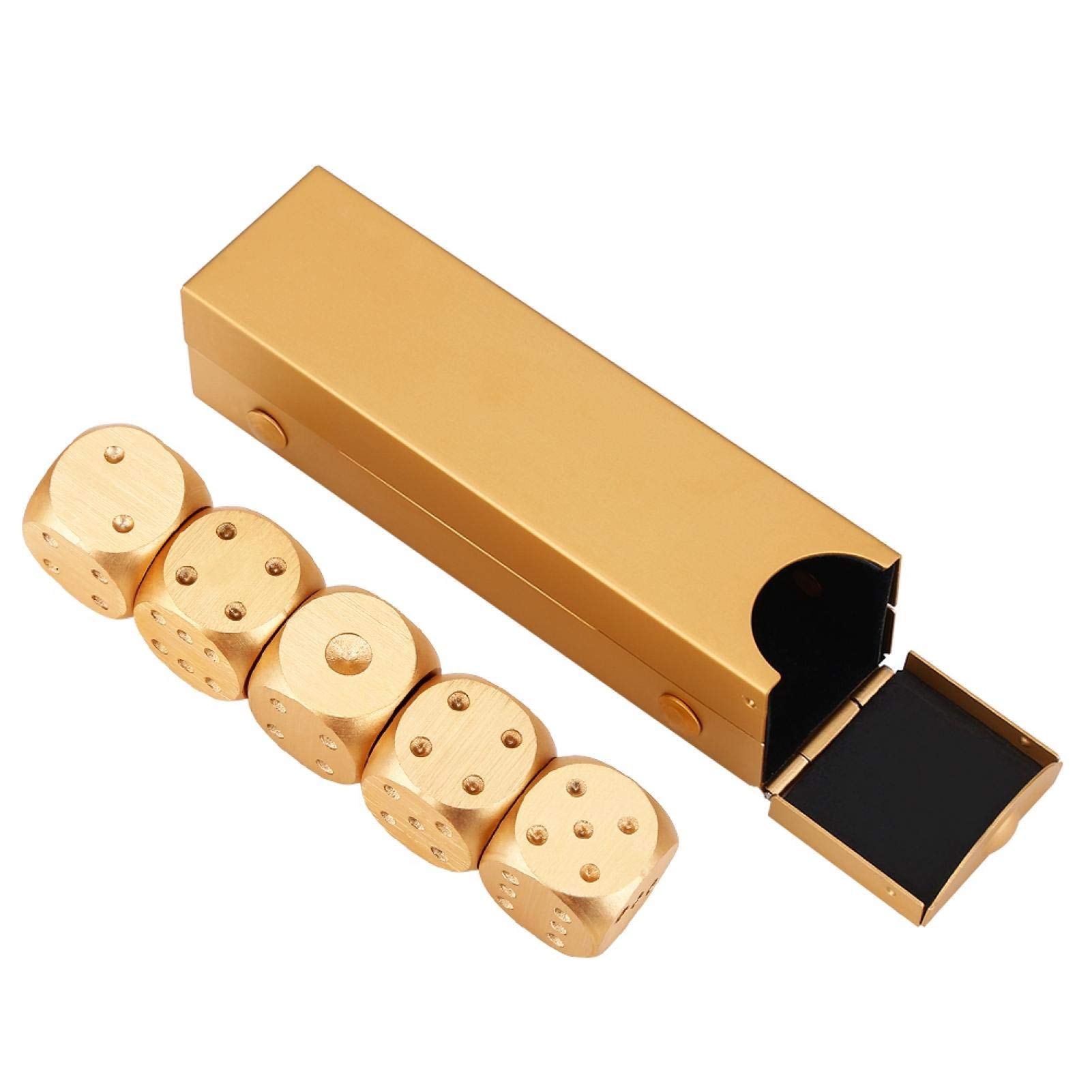 Dés de jeu de table, jeu de table de dés, ensemble de dés polyédriques, 5 pièces en alliage d'aluminium, jeu de table, jeux de poker, dés de jeu avec boîte de rangement(Boîte Or-Rectangle)