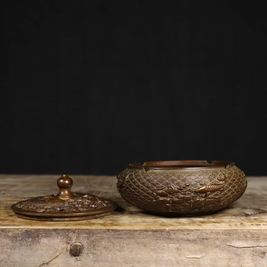 Quemador de Incienso Chino de Cobre Puro, Regalo Zen, Estufa de meditación para el hogar, Oficina, hogar, Quemador de Incienso de Estilo Chino con Tapa, Quemador de sánd