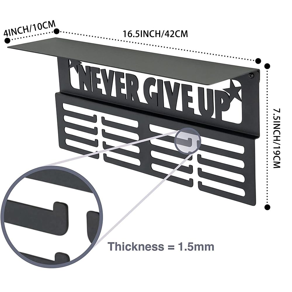 Porte Médaille Running, Présentoir de Médailles Never Give Up Support Mural pour Médailles, Porte-Médailles en Métal pour le Rangement des Médailles de Prix Olympiques pour Enfants et Adultes
