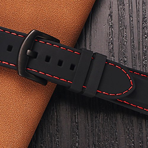 Carty 22Mm Quick Release Silicone Watch Strap For Watches And Smartwatches Replacement Watch Band Black(Red Stitching Black Buckle) #TOP4
