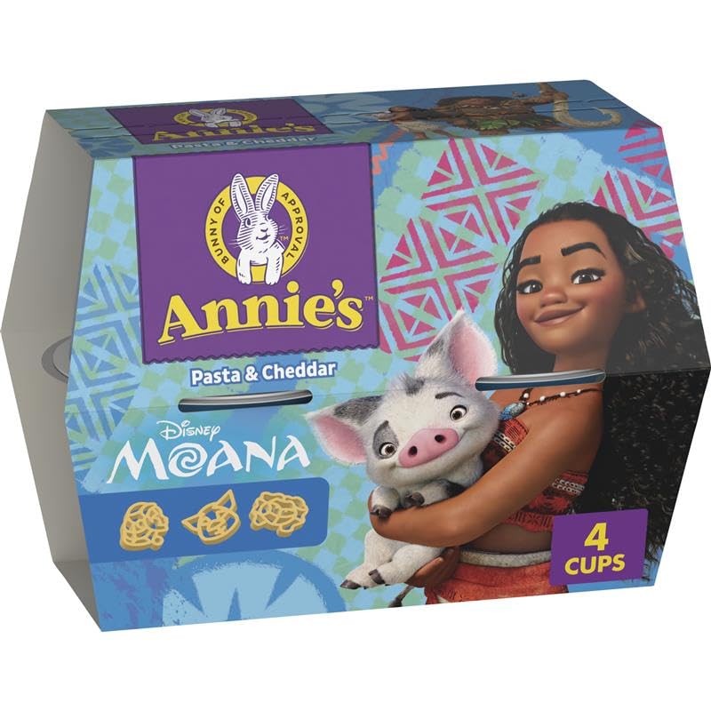 Annie's Disney Moana Pasta and Cheddar Macaroni and Cheese Cups, Kids Dinner Side or Snack, 4 Ct, 7.48 oz