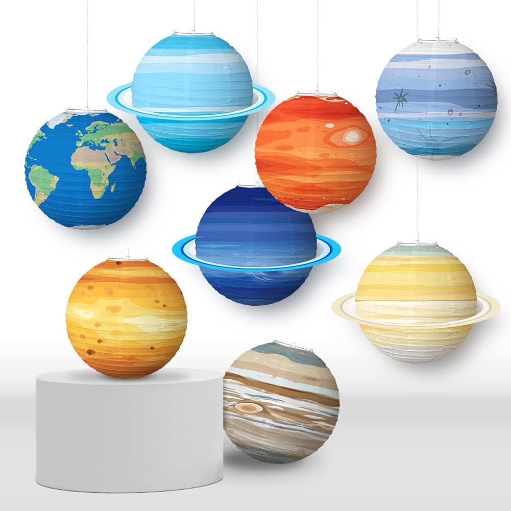 Surakey 8pcs Solar System Hanging Paper Outer Space Planets Lanterns Galaxy Planets Lanterns Space Lanterns for Kids Classroom Science Birthday Party Decorations