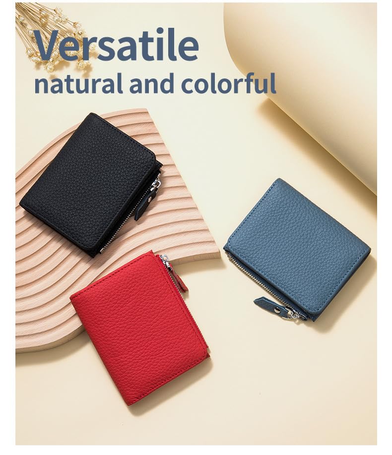 Wallet Women Rfid Blocking Small Coin Bifold Pocket Wallet Ladies Mini Purse ID Window Thin Leather Zipper Pocket (Red,L)3