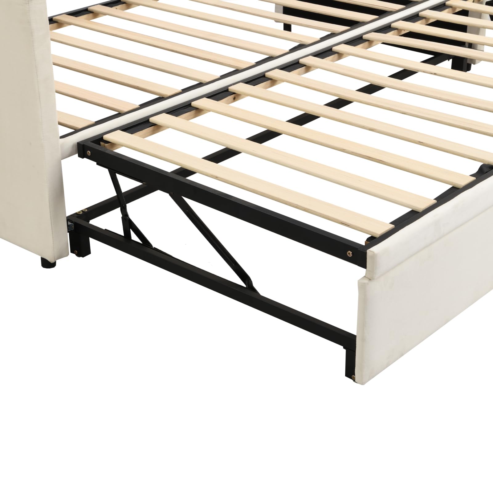 Letto da Giorno Estraibile 90/180 x 200 cm, Divano Letto, Letto Imbottito con Rete a Doghe, Divano 2 Posti con Funzione Letto, Letto Matrimoniale Funzionale, Velluto, Beige