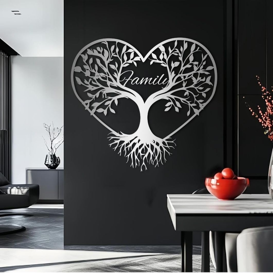 Árbol genealógico de Metal para Pared, decoración de Pared con Forma de corazón, Ideal para Sala de Estar, Dormitorio y baño (Dorado, 90 x 83 cm)