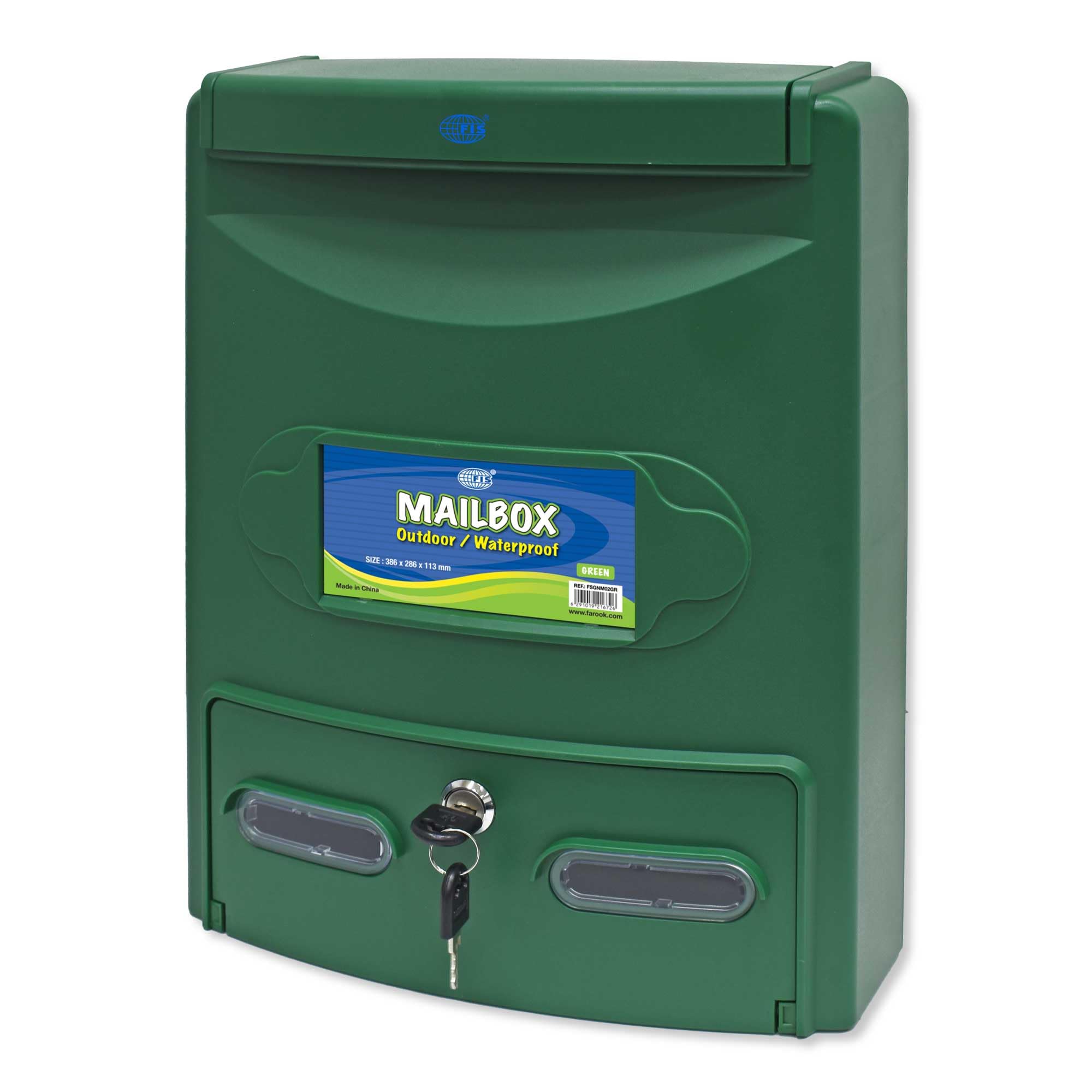 FISOutdoor Water-Proof Mail Box, Color Green, Size 386 x 286 x 113MM - FSGNM02GR