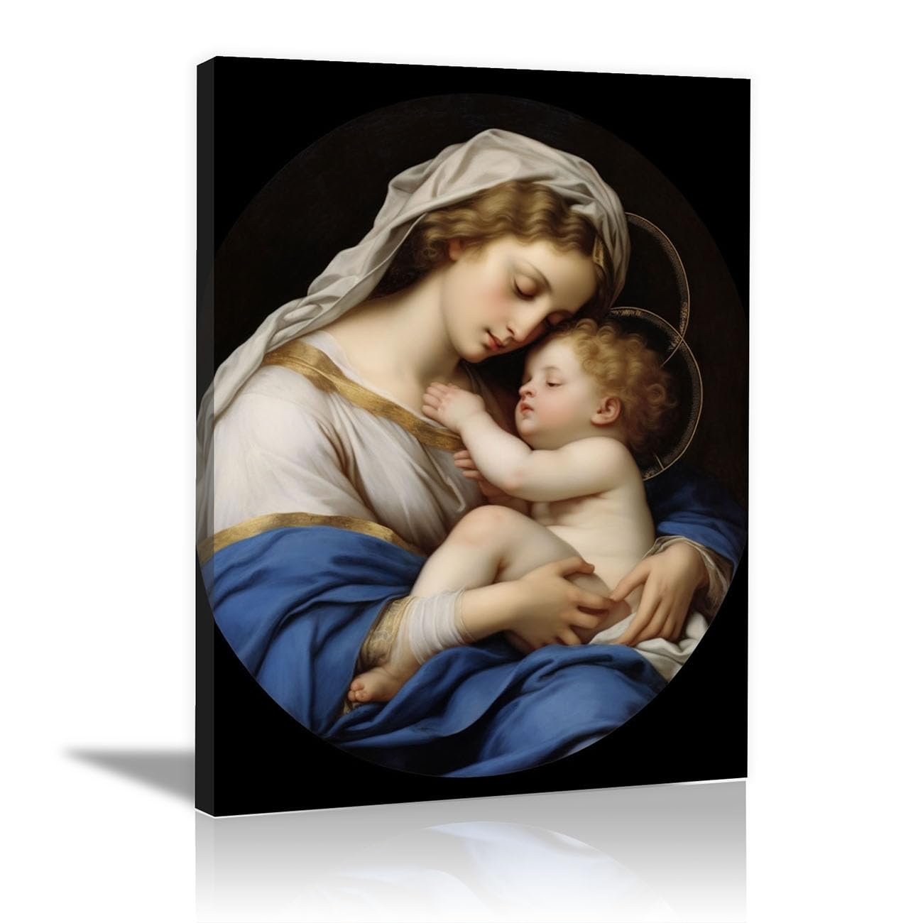 QUSAAOU Canvas Wall Art Jesus Jesus as Boy and Girl Image icture Christianity Cross Poster Print Painting for Living Room Bedroom Prayer Room Home Decorate(blue)-70x100cm Framed