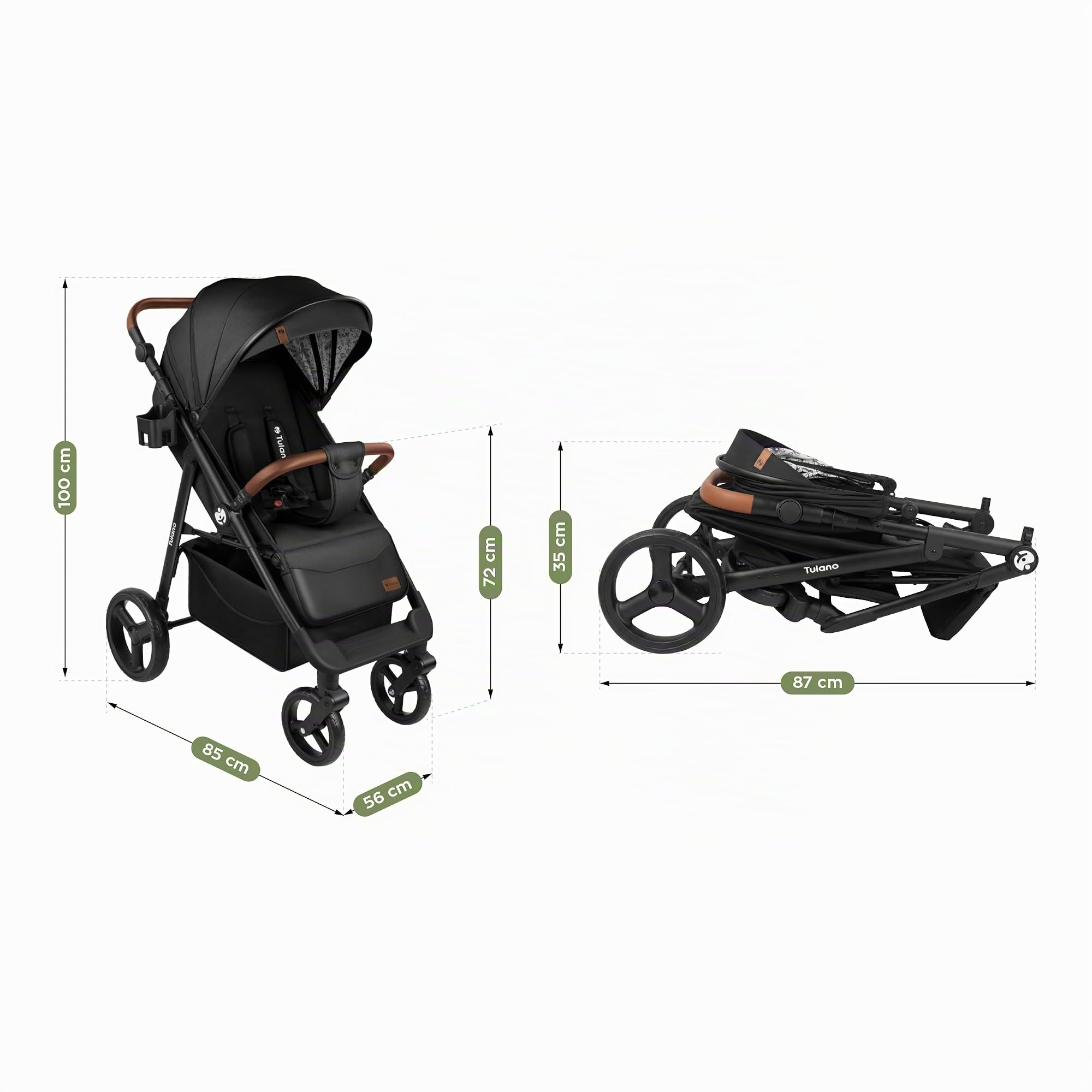TULANO AVIGNON 35 Poussette Canne & compacte - poussette bebe & voyage & citadine - Dossier inclinable, Repose-Pieds et Guidon Réglables - Jusqu'à 22 kg (3 ans) - Noir