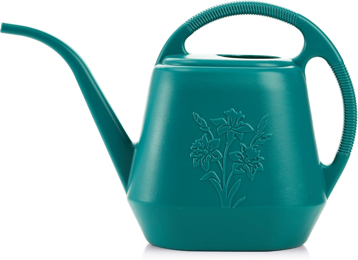 Regadera de plástico de 1 galón con mango cómodo, regaderas de jardín con pico largo para plantas de riego de interior y exterior (verde)
