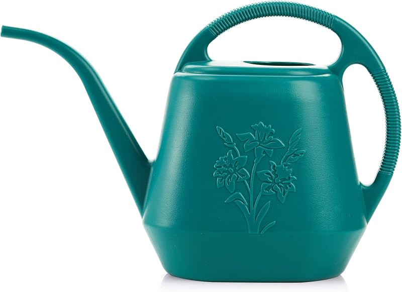 Regadera de plástico de 1 galón con mango cómodo, regaderas de jardín con pico largo para plantas de riego de interior y exterior (verde)