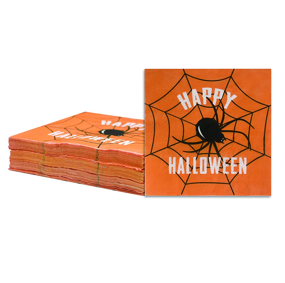 Lot De 40 Serviettes De Table Halloween Orange Citrouille 33x33 Cm - Décoration Fête Parfaite