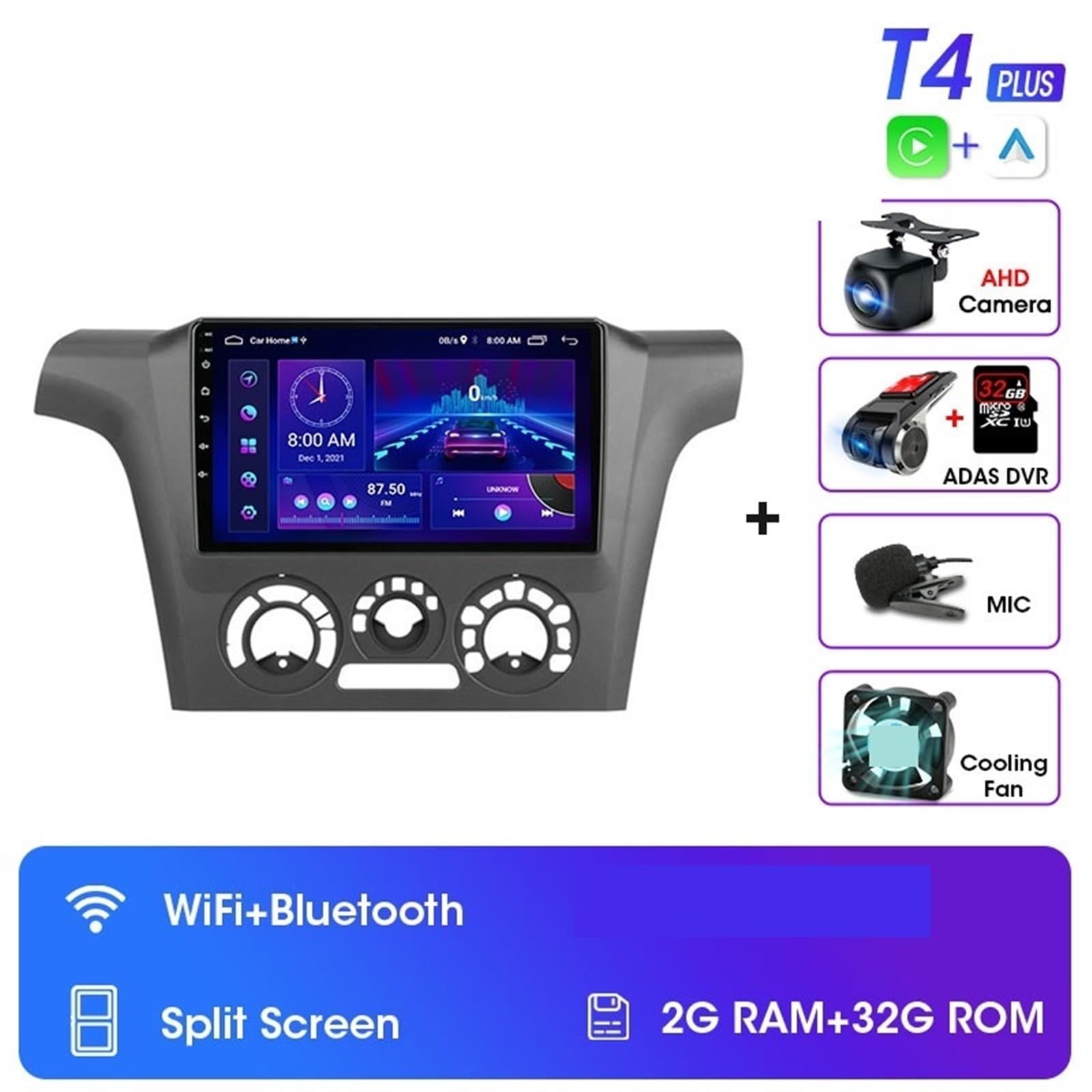 Radio Samochodowe Stereo Multimedialny Odtwarzacz Wideo Nawigacja GPS łAtwa Instalacja(T4Plus-ADAS DVR)