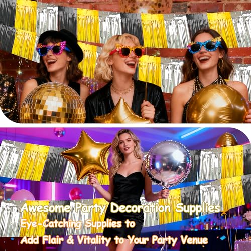 Image of 4 Packs Total 39 Ft Parade Floats for Trailer Car, Black Gold Silver Foil Fringe Garland Tinsel Streamers Banner Table Skirts for Graduation Homecoming New Year's Eve Birthday Party Decor