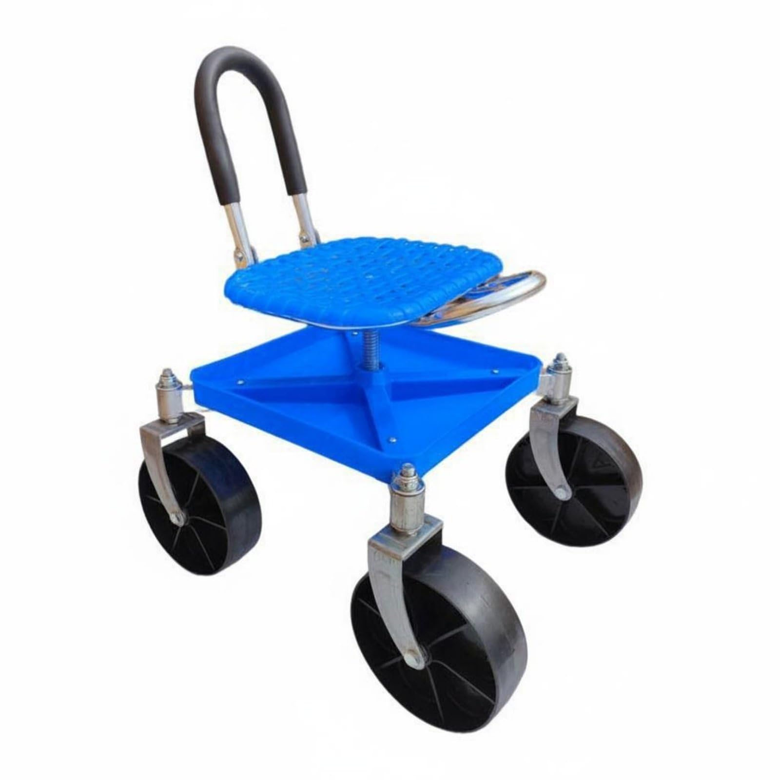 Sgabello con Ruote e Altezza Regolabile Ergonomico Sedia da Lavoro con Ruote Portatile Sedile da Giardino Girevole per Giardinieri, Anziani, Blu