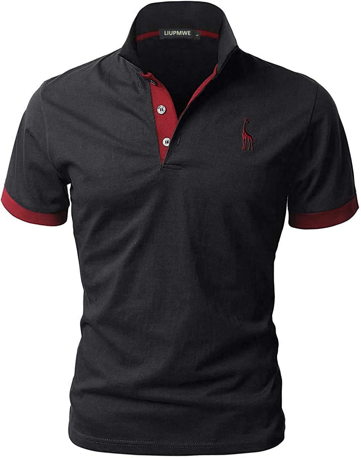 LIUPMWE Poloshirt Herren Kurzarm Baumwolle Einfarbig Basic Golf T-Shirt Giraffe Stickerei Polohemd Sommer