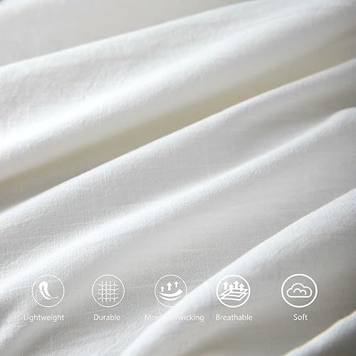 Miniatura 3 de Juego de funda de edredón de 3 piezas de algodón y lino lavado, agradable a la piel, con textura abultada (en color azul pavo real, tamaño Queen)