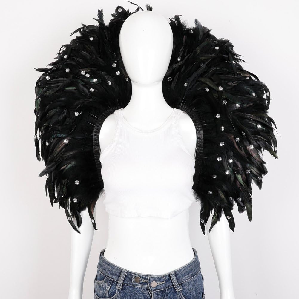 Mantella con Piume E per, Mantello con Piume E Spalle, Accessorio per Costume di Carnevale E Halloween, Abito Spettacolo per Feste in Maschera
