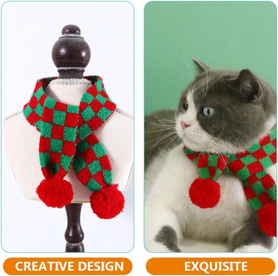 HANABASS Christmas Pet Scarf Knit Dog Scarf with Pompom Ball Pet Christmas Dressup Outfit for Dog&Cat (55cm)