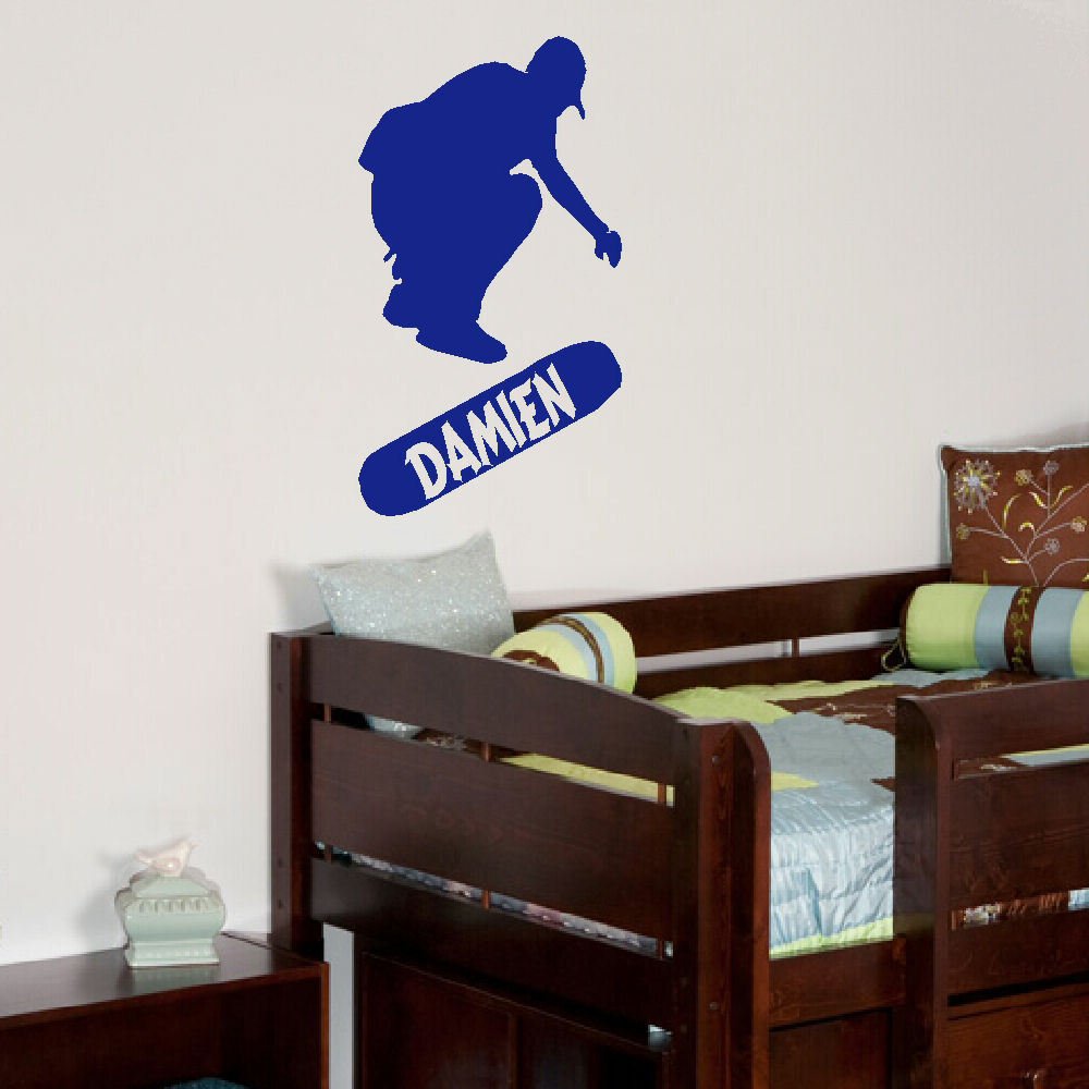 Personalised Skate Board Wall Sticker for Teenage Bedroom Easy Transfer Vinyl, 800mm(H) x 440mm(W) Medium, Bright Green, As Pictured