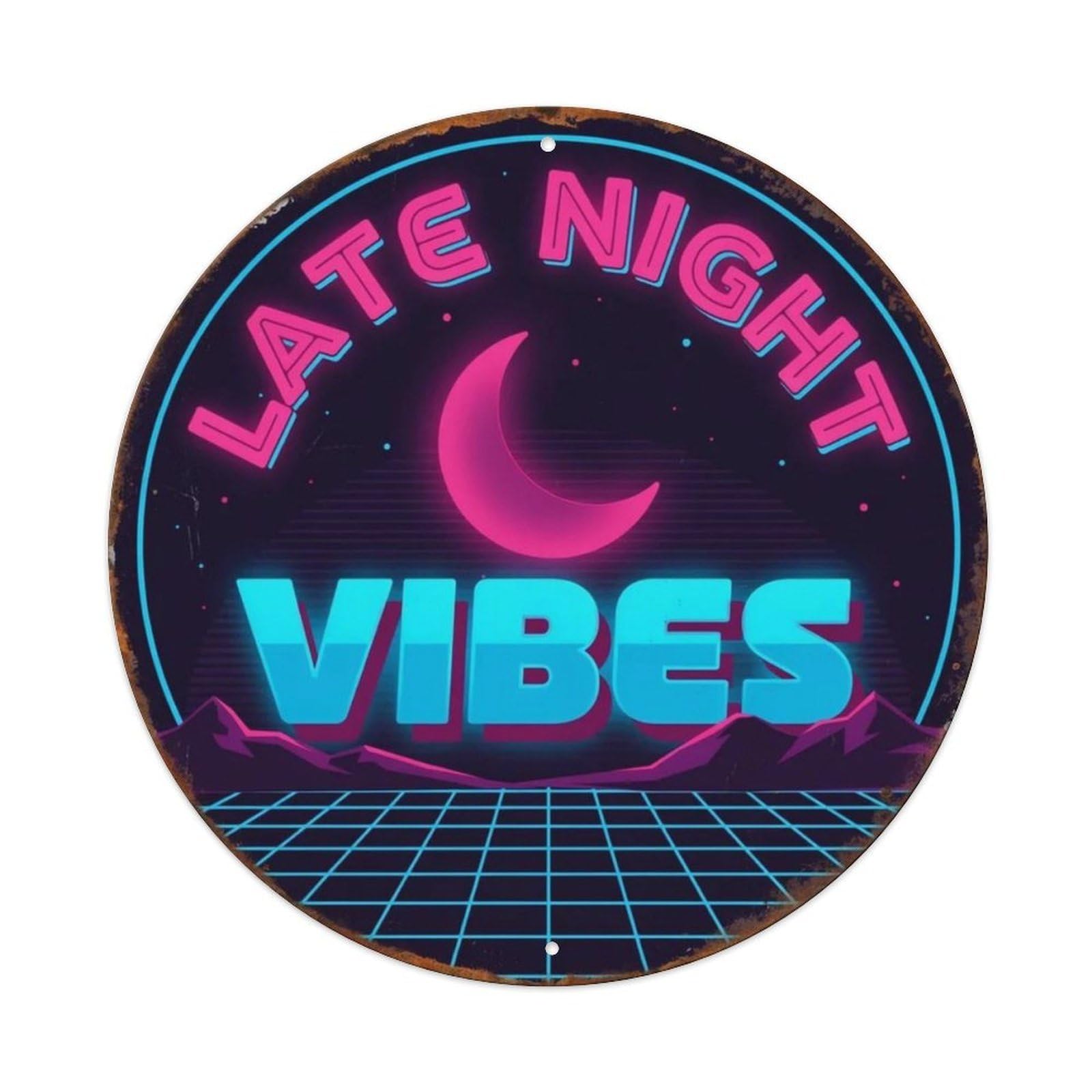 Late Night Vibes Dark Vaporwave Metal Tin Sign Plaque