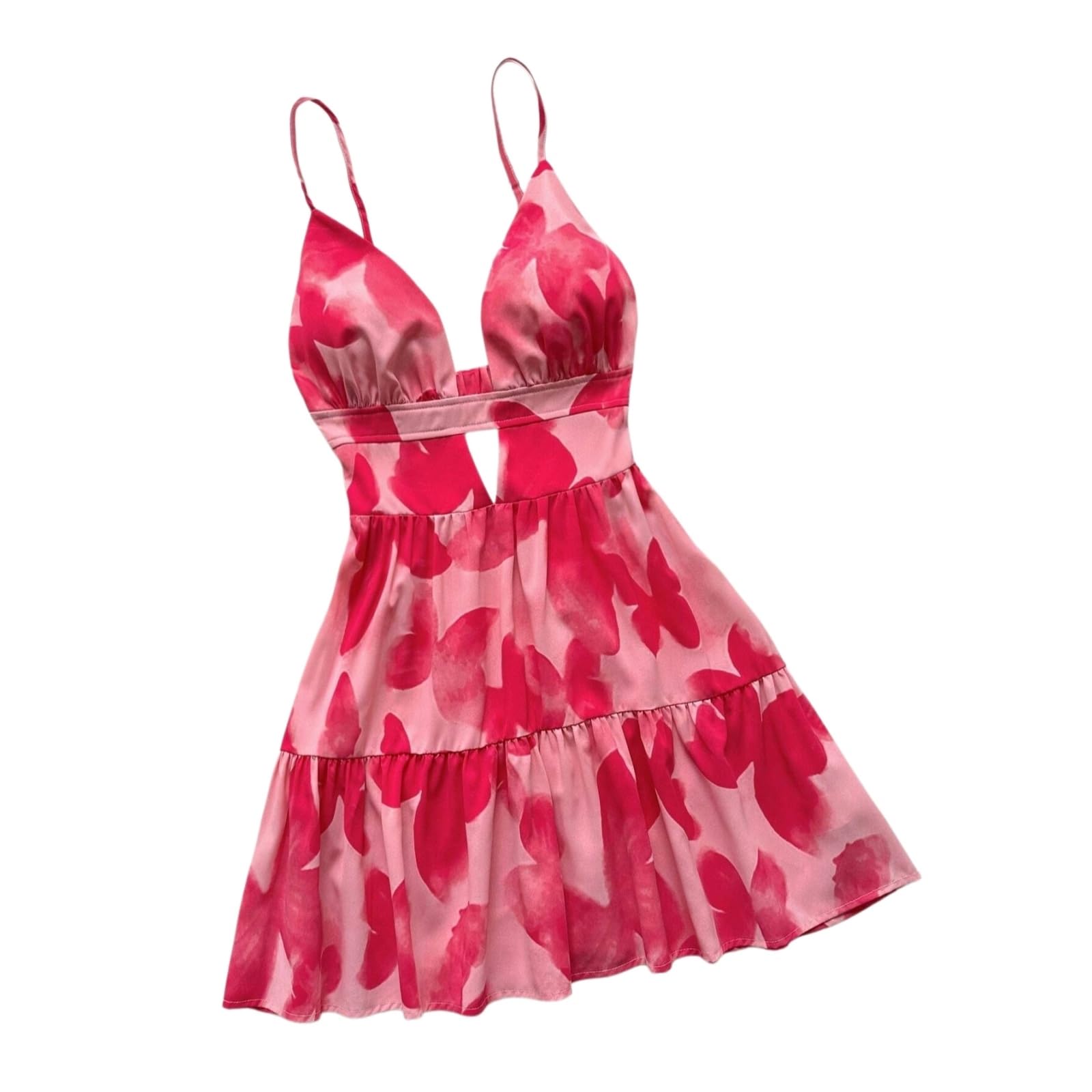 Vestito Donna Leopardo Stampa Camisole Mini Abito Senza Maniche Schienale Sexy Vacanza Estiva da Festa-Pink-m
