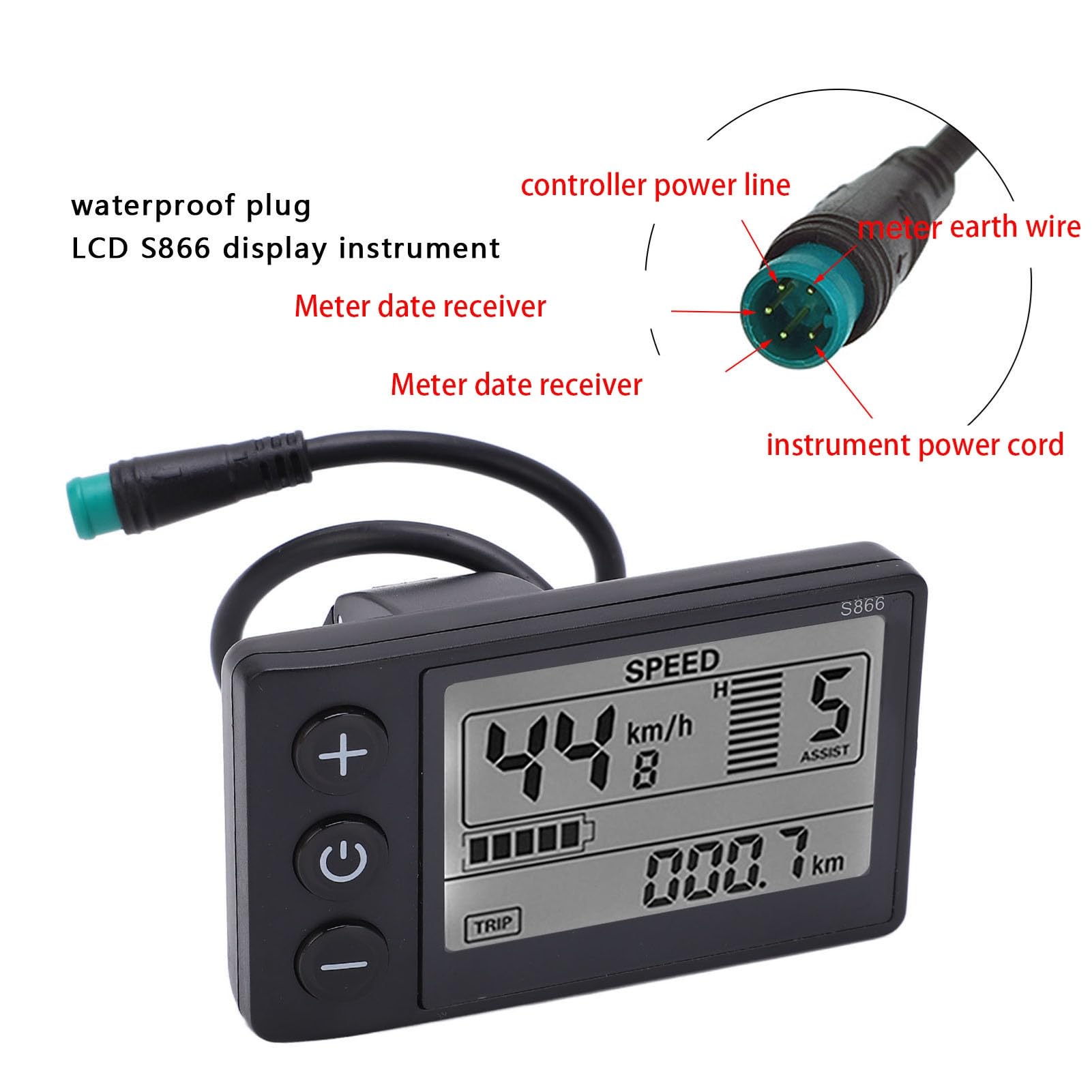 Wyświetlacz LCD do roweru elektrycznego, miernik wyświetlacza LCD, miernik wyświetlacza LCD S866, 24 V, 36 V, 48 V, panel sterowania, wodoodporna wtyczka, wyświetlacz LCD do skutera, roweru, rowerów