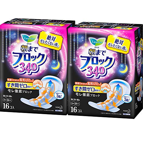 【まとめ買い】ロリエ 朝までブロック 340 羽つき 34cm 16コ入×2個