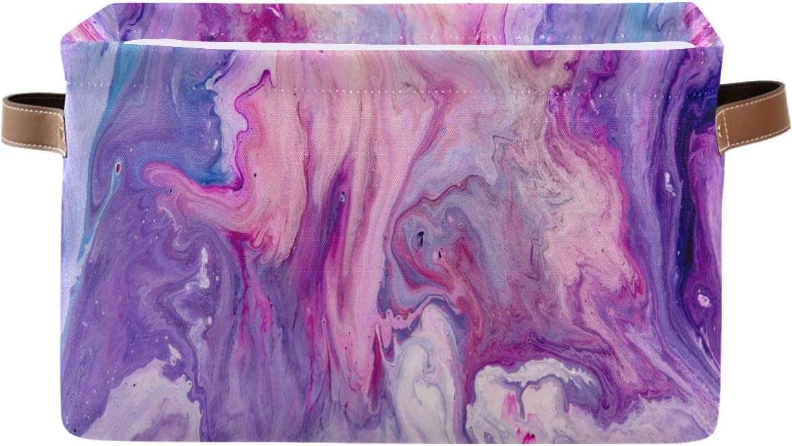 Storage Basket Cube Pastel Purple Marble Texture Large Collapsible Toys Storage Box Bin Laundry Organizer for Closet Shelf Nursery Kids Bedroom,15x11x9.5 in,1 Pack