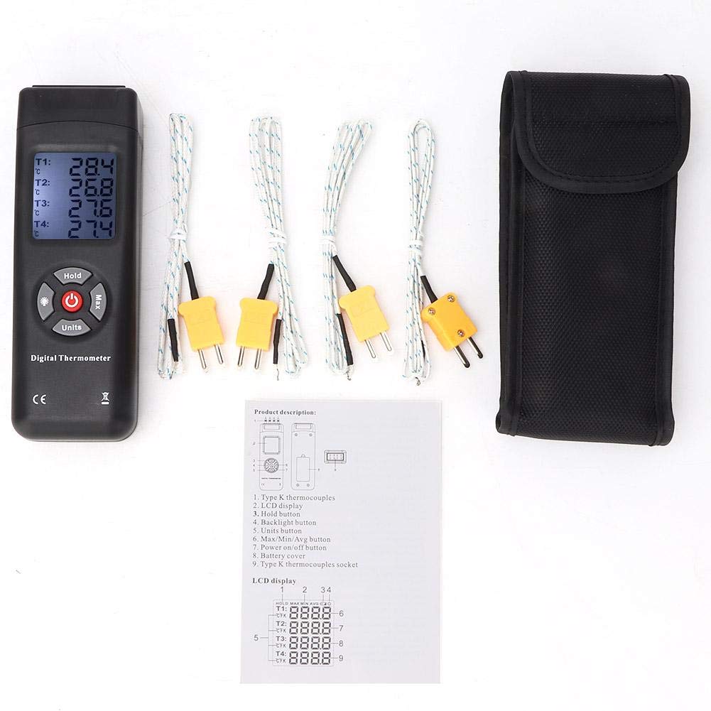 Temperaturmessgerät Typ K, Digitales Thermoelement Thermometer TL-TK04 4-Kanal-K-Typ Kontakt-Digitalanzeige Thermometer mit fühler für Industrie Landwirtschaft Meteorologie Haushalt, -50°C bis 1350°C