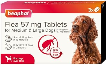 Beaphar - Flea Tablets for Medium/Large Dogs (11.1-57kg) - 3 treatment pack Rapid Knock Down of Fleas STARTS KILLING FLEAS IN 15 MINUTES Kills 100% of Fleas within 24hrs - For Dogs from 4 Weeks Old