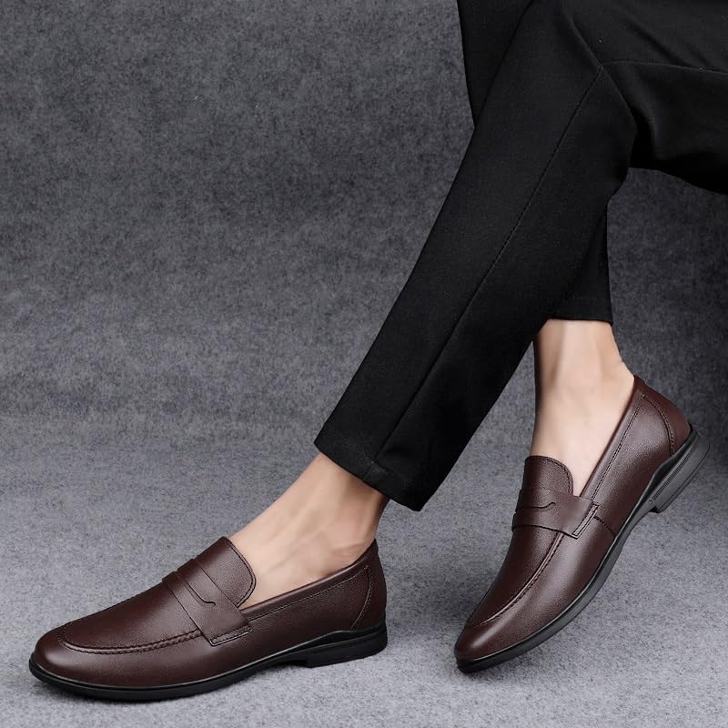 Men's Loafers Round Toe Leather Penny Loafers Flat Heel Anti-Slip Flexible Casual Slip-on3