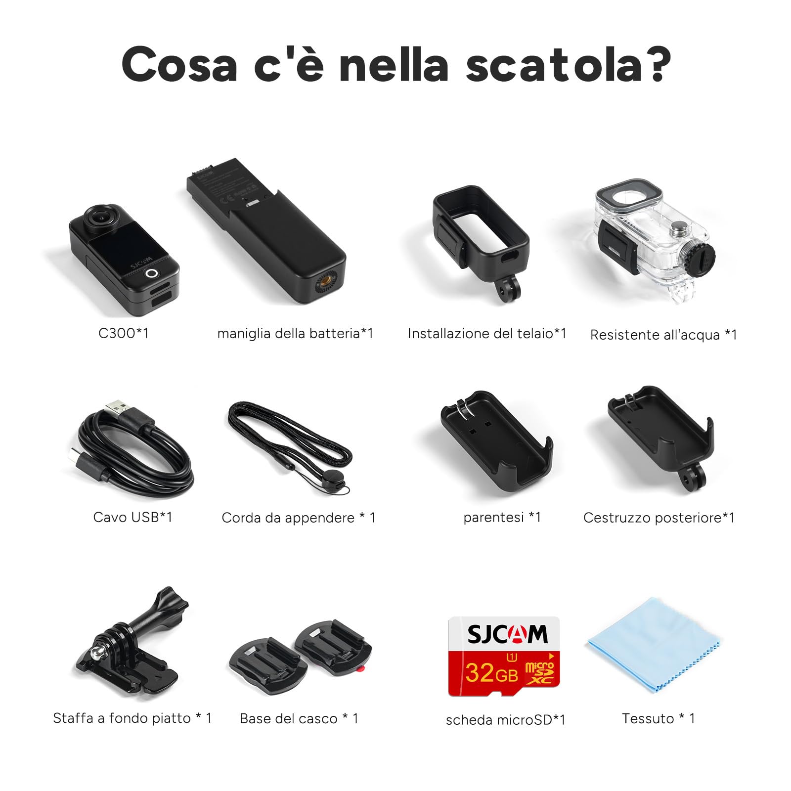 SJCAM C300 Action Cam 4K30fps, Schermo Touchscreen Duale 1,33'', Camera Sportiva, Camera da Casco 20MP, Fotocamera Subacquea 6-axis EIS, Impermeabile fino a 30m con Batteria Dual 2800+1000mAh